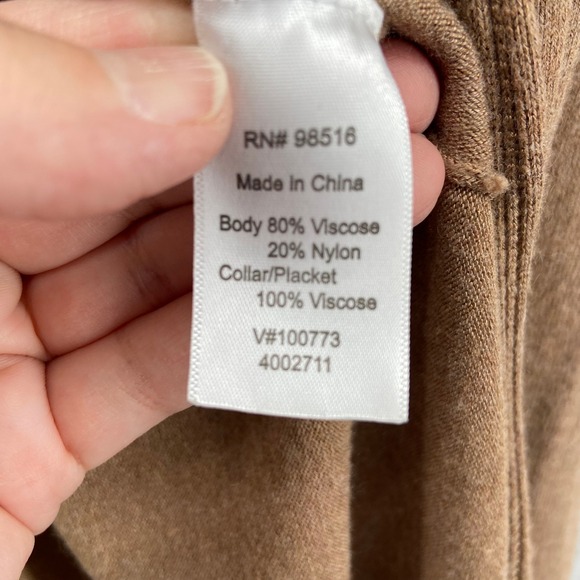 Coldwater Creek Cardigan Sz M Tan Open‎ Front Waterfall Sweater Ribbed Collar - Picture 11 of 13